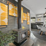 Feature brick wall painted in Resene Grey Friars