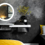 Bedroom with walls painted in an ombre effect using Resene All Black, Alabaster, Cliff Face Grey and Amber Grey