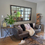 Living area featuring walls in Resene Half Pravda and White, and trims in Black White
