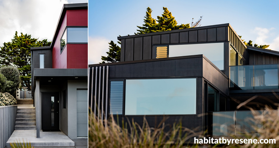 House exterior featuring deep red Resene Lonestar and Resene Grey Friars