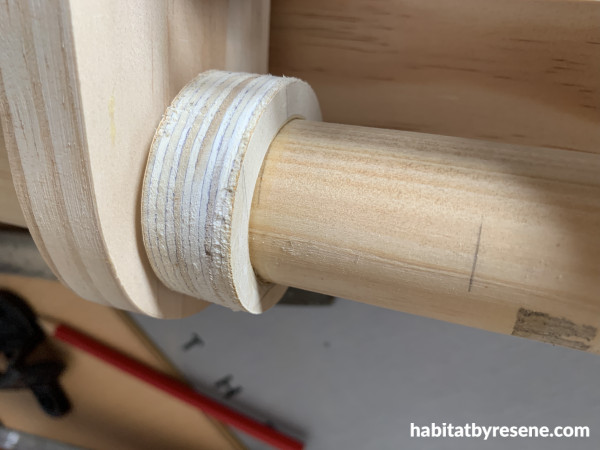 Wooden pieces joined together to make a hinge