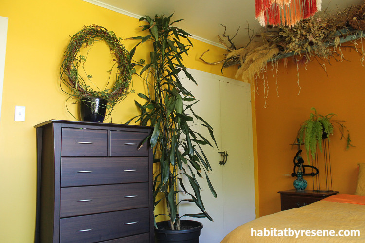 Bedroom painted Resene Pirate Gold and Bright Spark