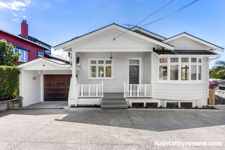 Exterior featuring weatherboards in Resene Double Concrete